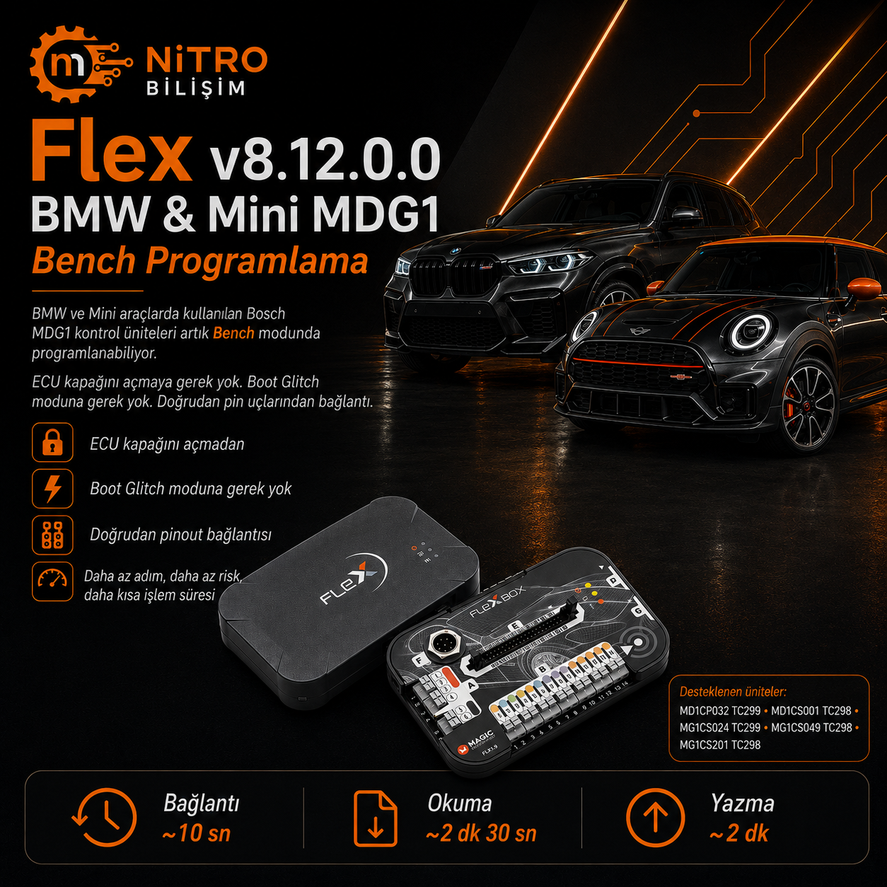 Flex v8.12.0.0: BMW & Mini Bosch MDG1 Now in Bench | Nitro Bilişim