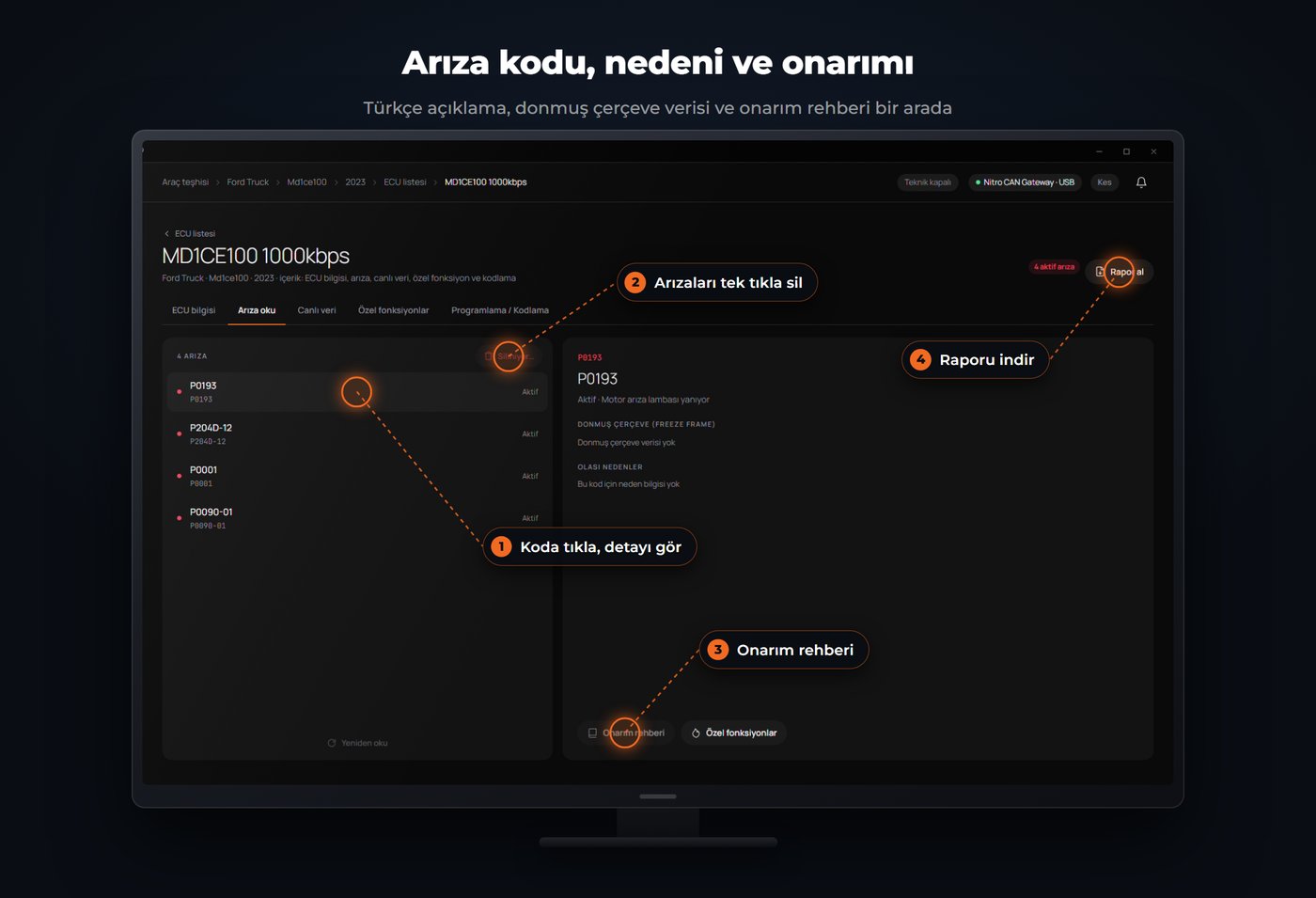 OBDTalk-Desktop arıza kodu, nedeni ve onarımı ekranı